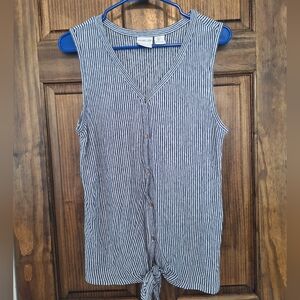 Rachel Zoe Striped Sleeveless Linen Button Down Top With Tie Size Large